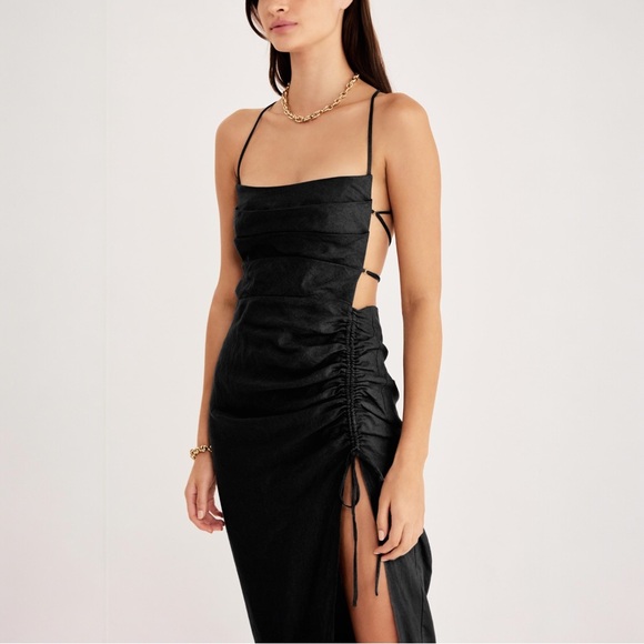 🖤 RUMER Loulou Black Linen Maxi S | Quiet Luxury Bali Yacht Dress l - Picture 4 of 11